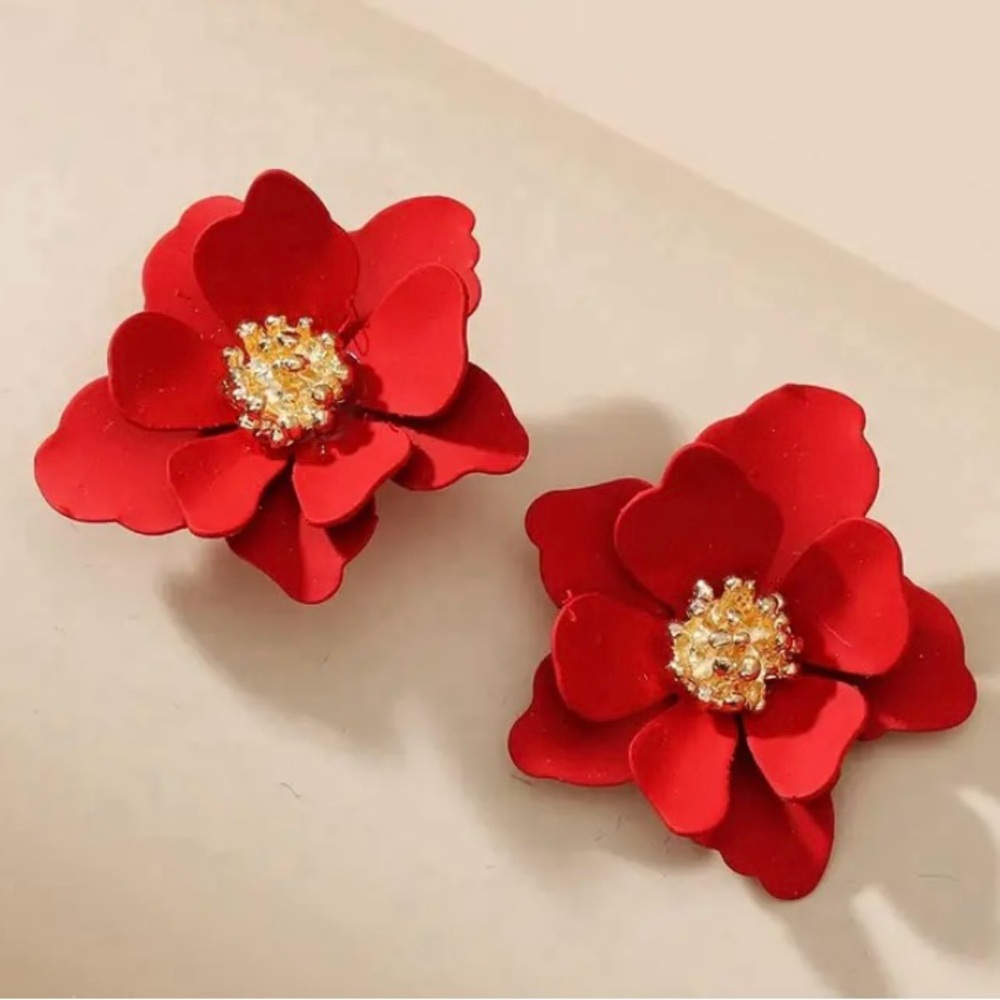 Red Bloom Stud Earrings